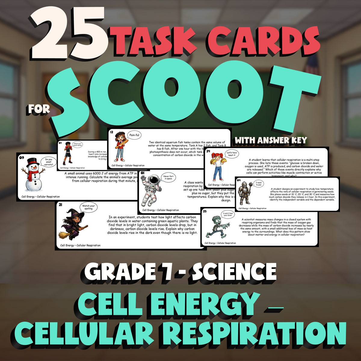 Cell Energy – Cellular Respiration SCOOT TASK CARDS Science Game - Grade 7