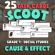 Cause & Effect SCOOT TASK CARDS Socials Game - No Prep Grade 4 Review Activity
