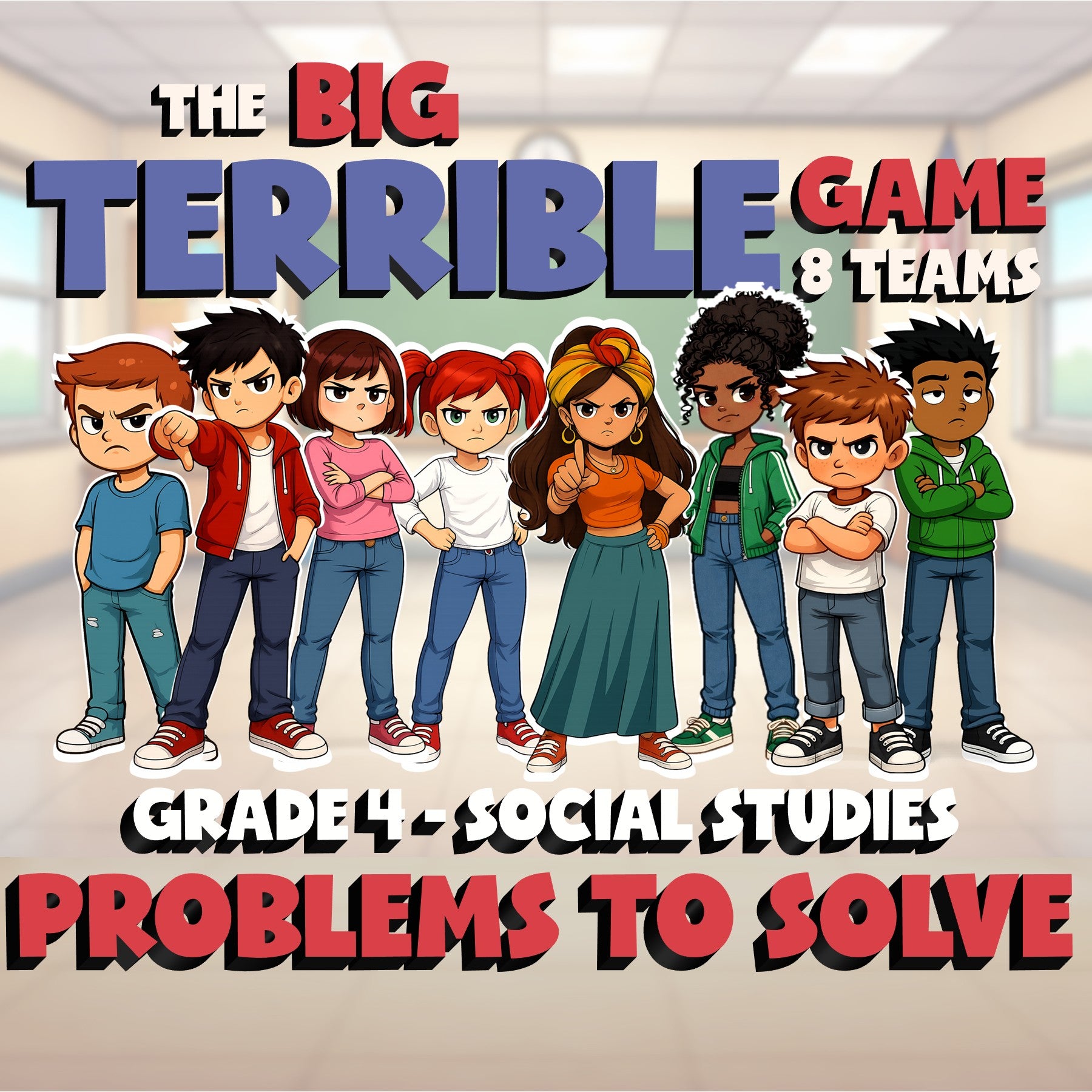 Problems to Solve BIG TERRIBLE GAME - No Prep Grade 4 Socials Review Activity
