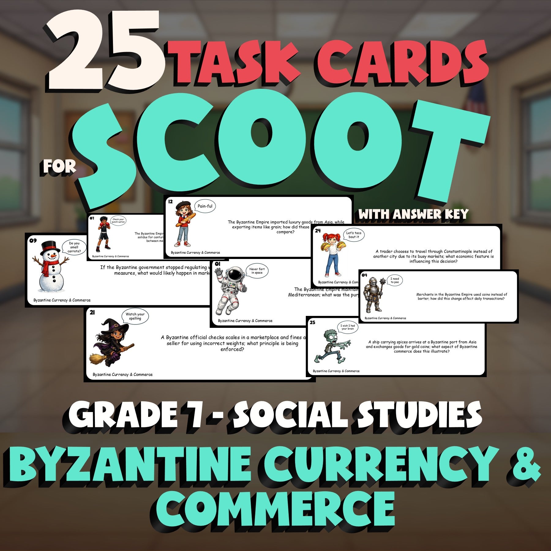 Byzantine Currency & Commerce SCOOT TASK CARDS Socials Game - No Prep Grade 7