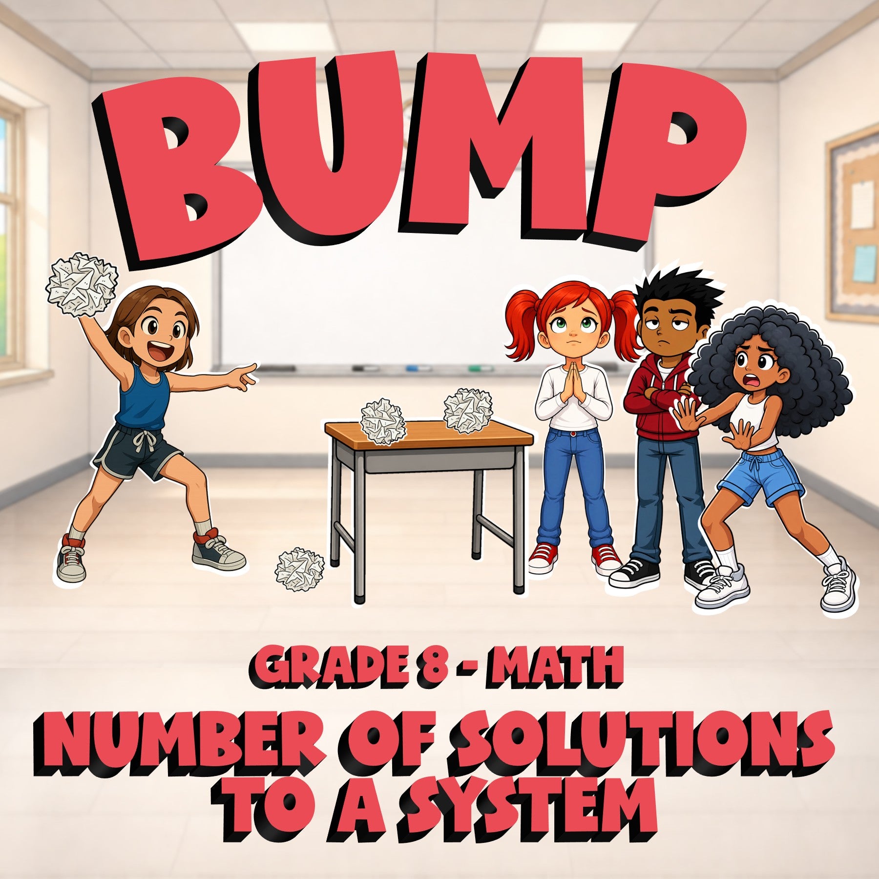Number of Solutions to a System BUMP Math Game - No Prep Grade 8 Review Activity