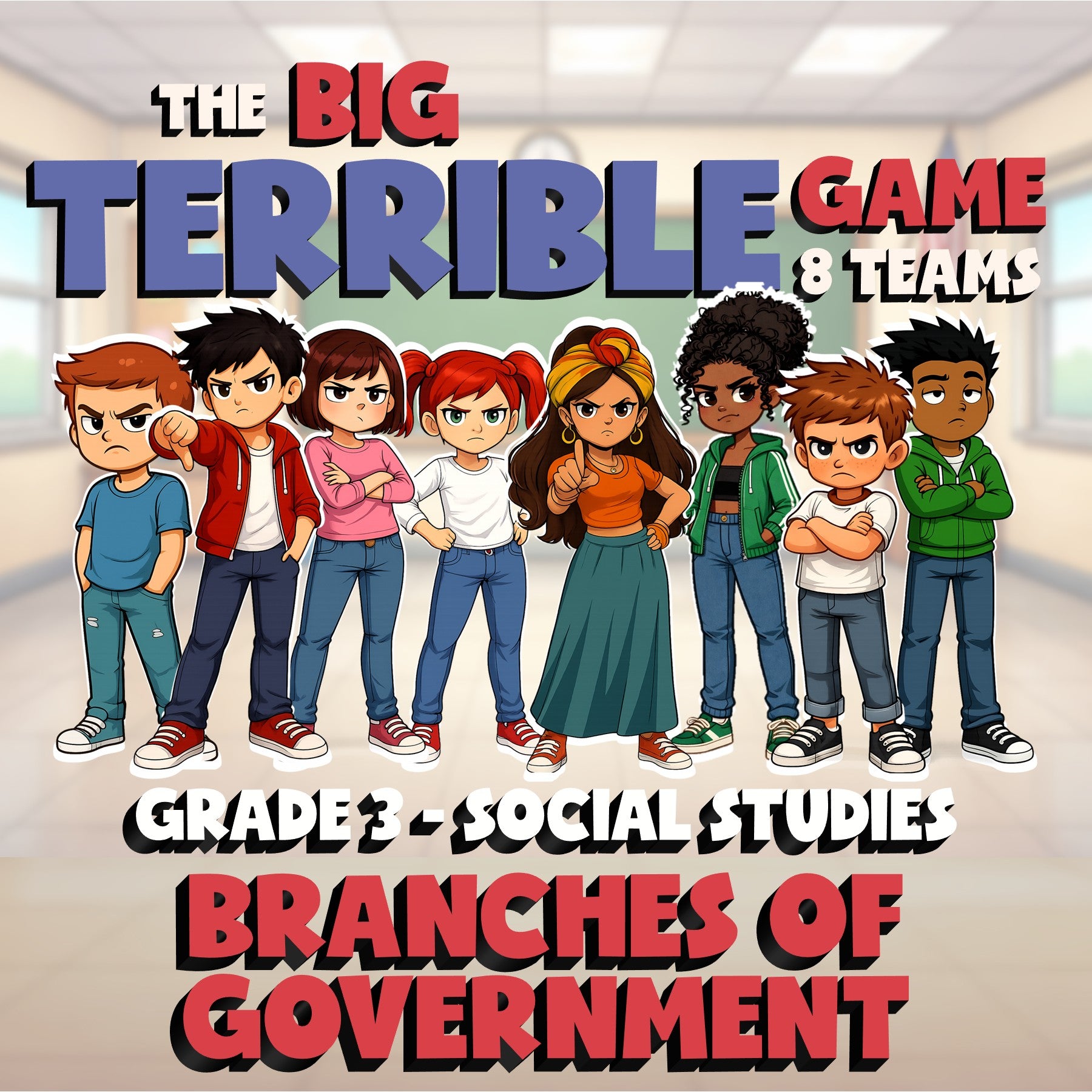 Branches of Government BIG TERRIBLE GAME - No Prep Grade 3 Socials Review