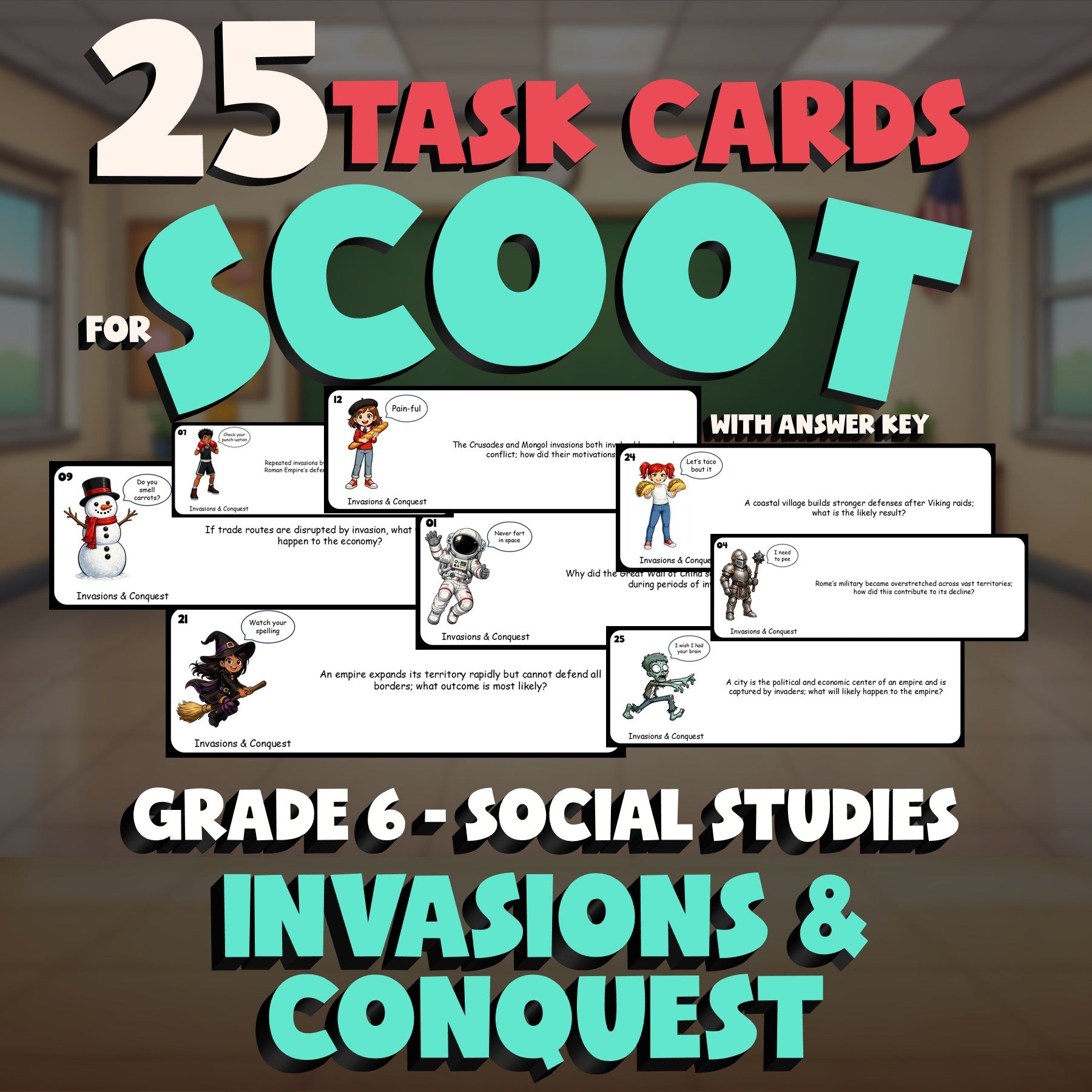 Invasions & Conquest SCOOT TASK CARDS Socials Game - No Prep Grade 6 Review