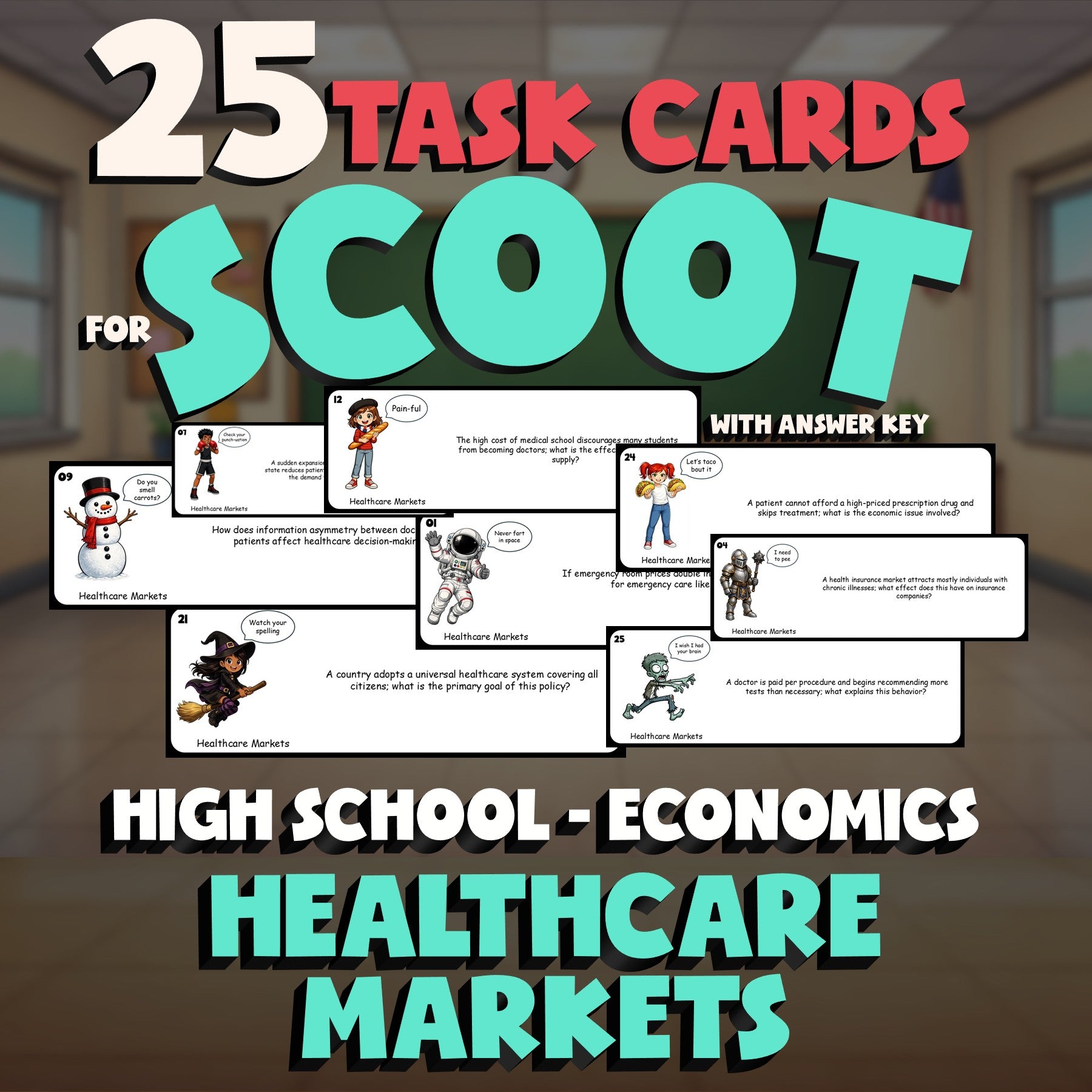 Healthcare Markets SCOOT TASK CARDS Economics Game - No Prep Review Activity