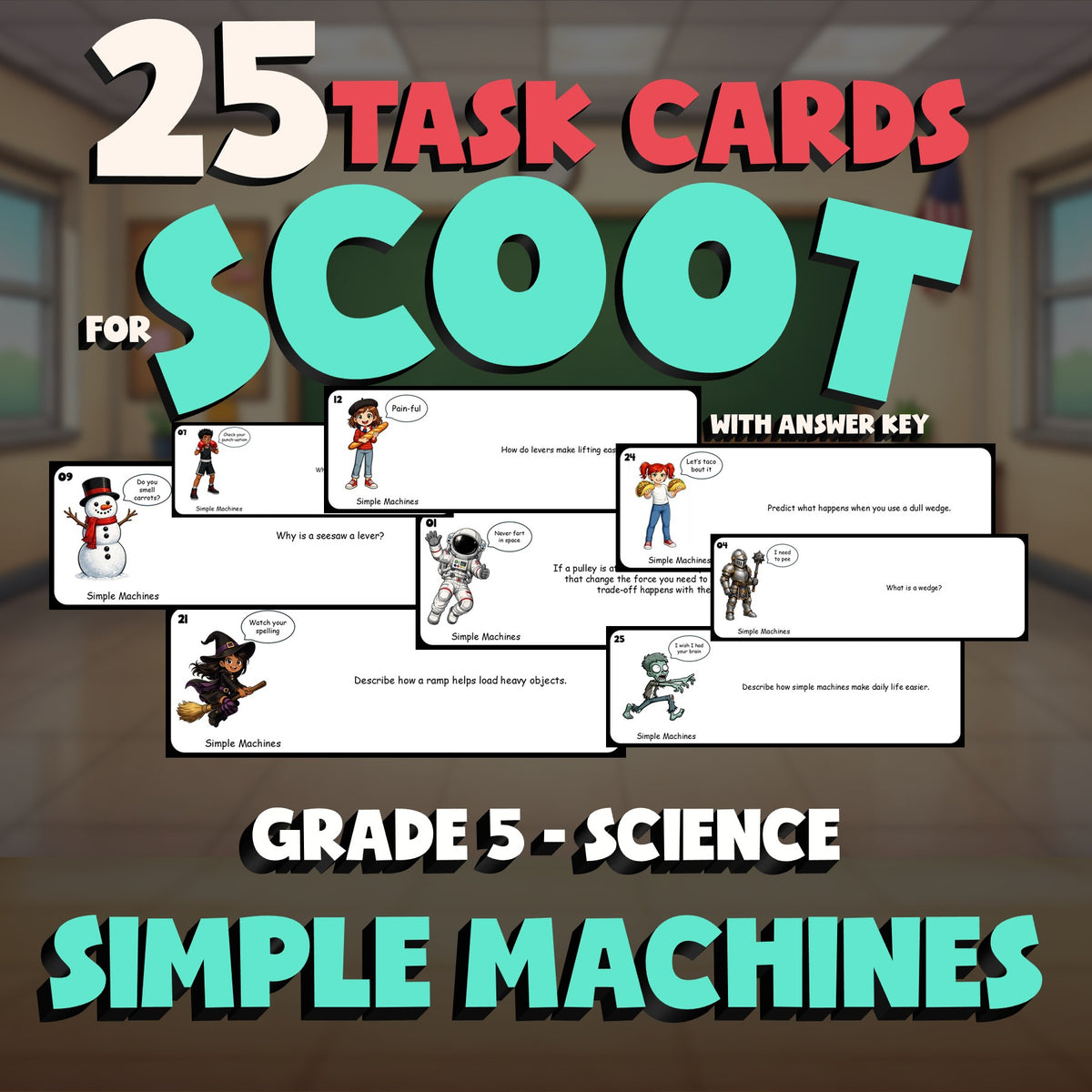 Simple Machines SCOOT TASK CARDS Science Game - No Prep Grade 5 Review Activity