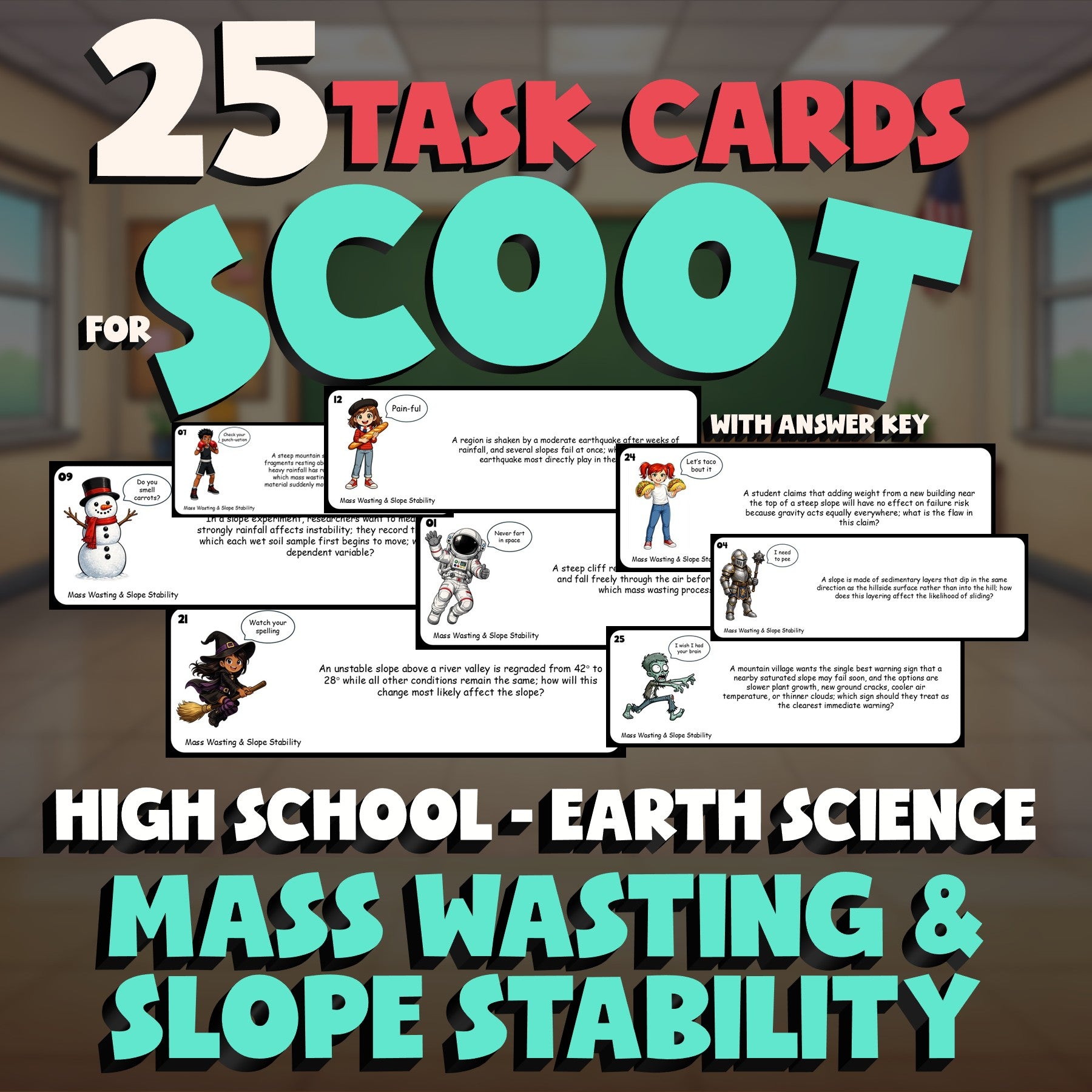 Mass Wasting & Slope Stability SCOOT TASK CARDS Game - No Prep Earth Science
