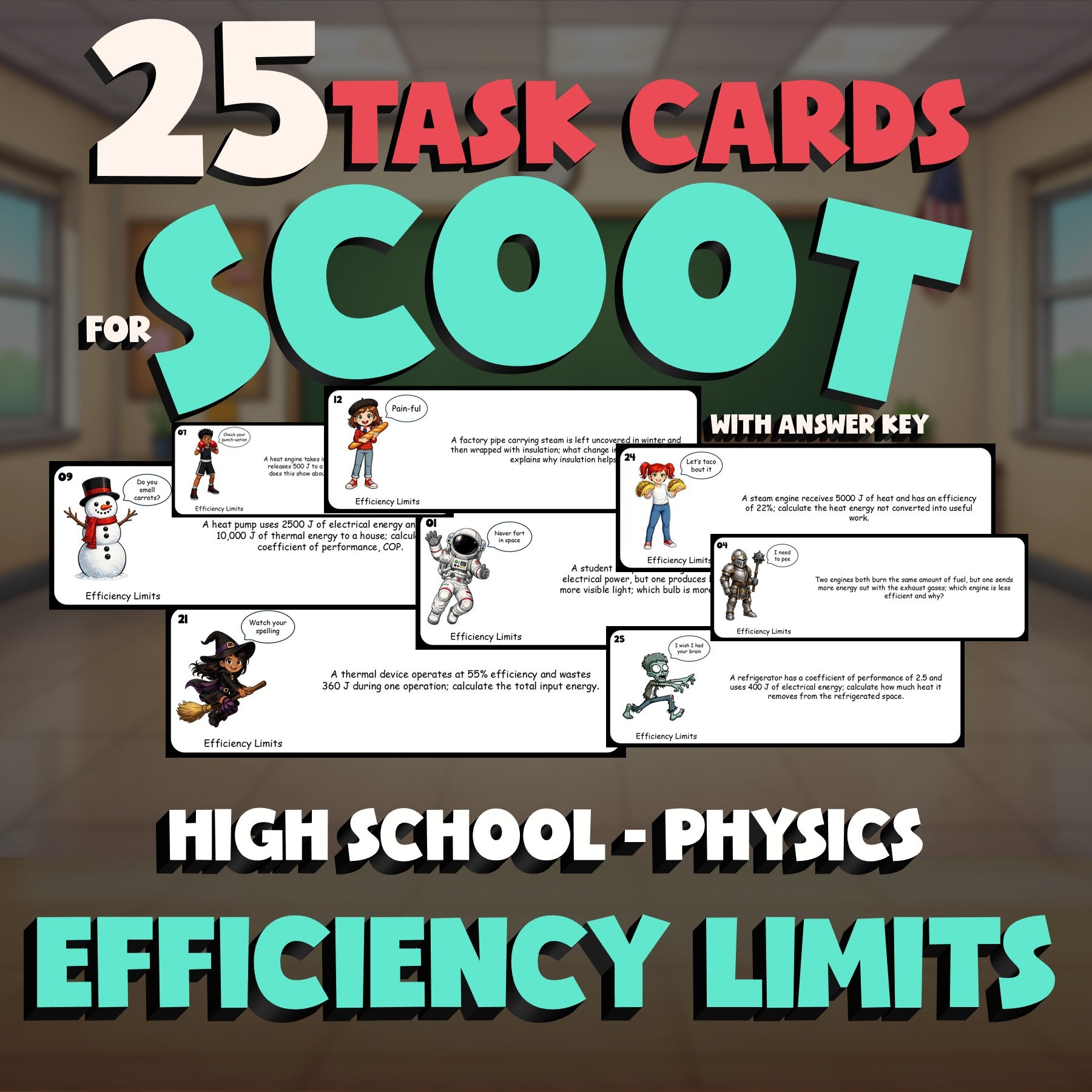 Efficiency Limits SCOOT TASK CARDS Science Game - No Prep Physics Review