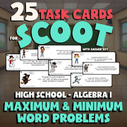 Maximum & Minimum Word Problems SCOOT TASK CARDS Math Game - No Prep Algebra 1