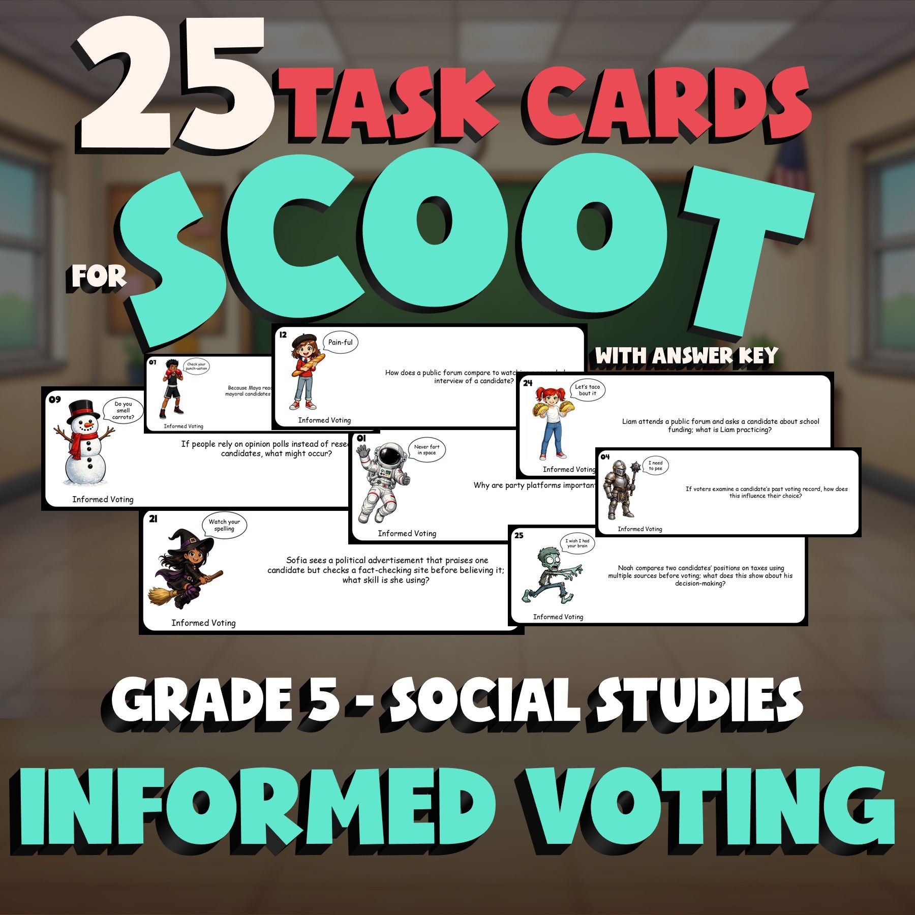 Informed Voting SCOOT TASK CARDS Socials Game - No Prep Grade 5 Review Activity