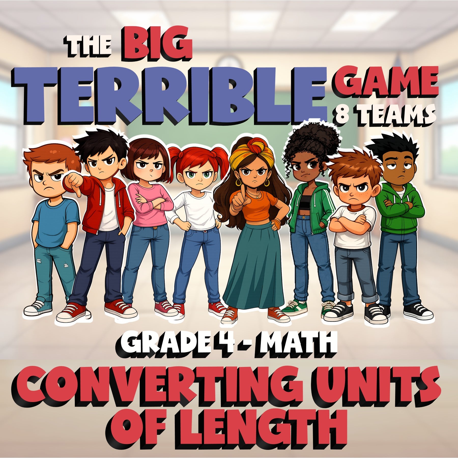 Converting Units of Length BIG TERRIBLE GAME - No Prep Grade 4 Math Review
