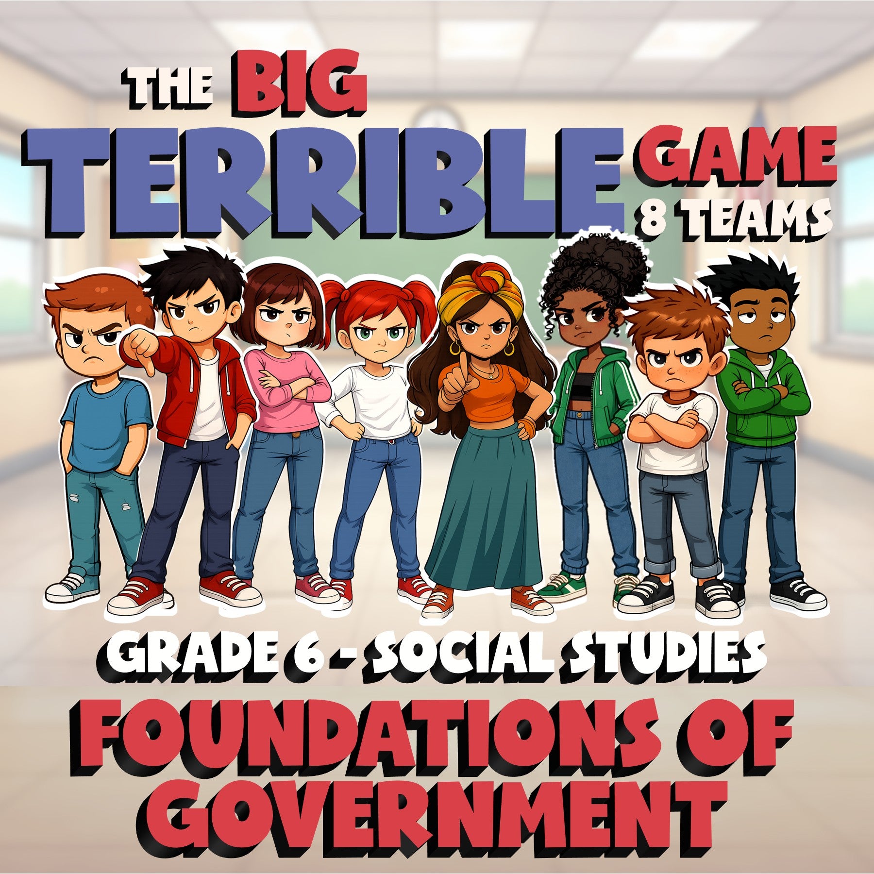Foundations of Government BIG TERRIBLE GAME - No Prep Grade 6 Socials Review