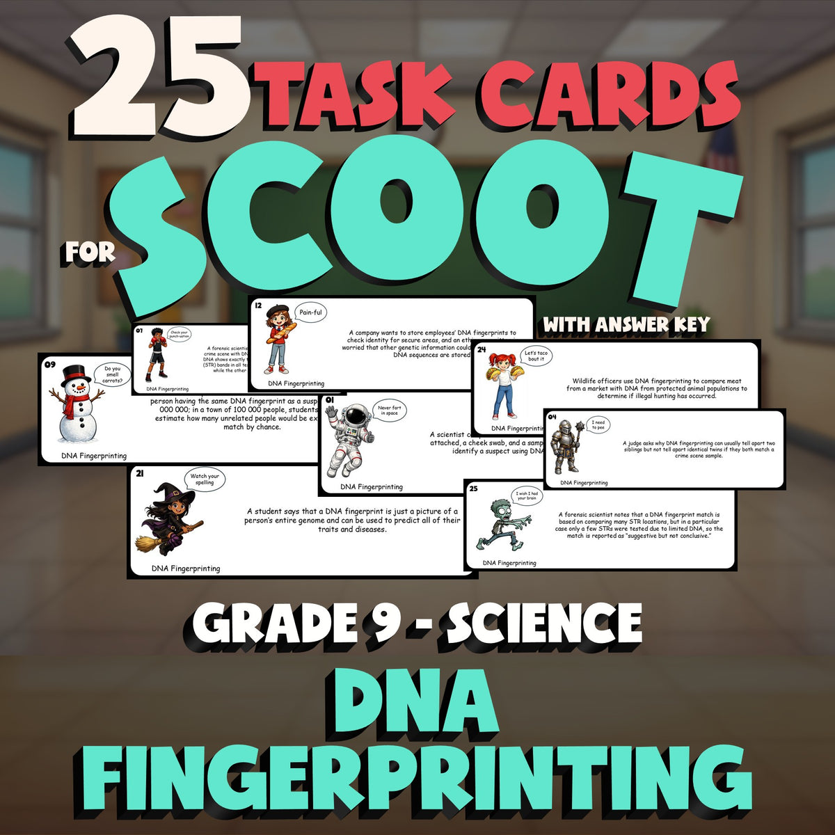 DNA Fingerprinting SCOOT TASK CARDS Science Game - No Prep Grade 9 Review