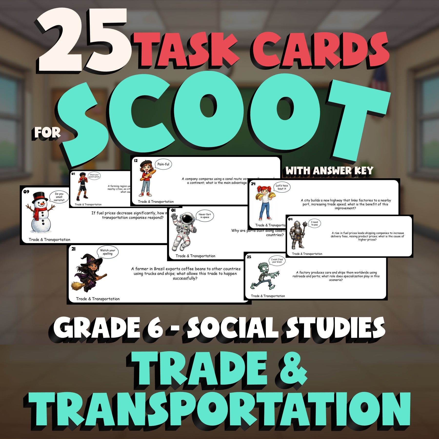 Trade & Transportation SCOOT TASK CARDS Socials Game - No Prep Grade 6 Review
