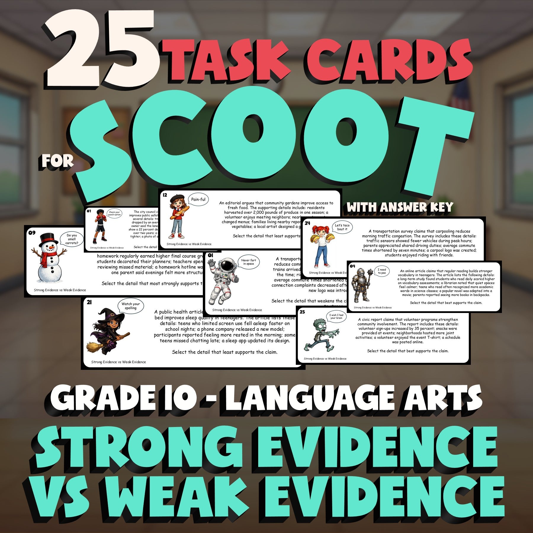 Strong Evidence vs Weak Evidence SCOOT TASK CARDS ELA Game - No Prep Grade 10