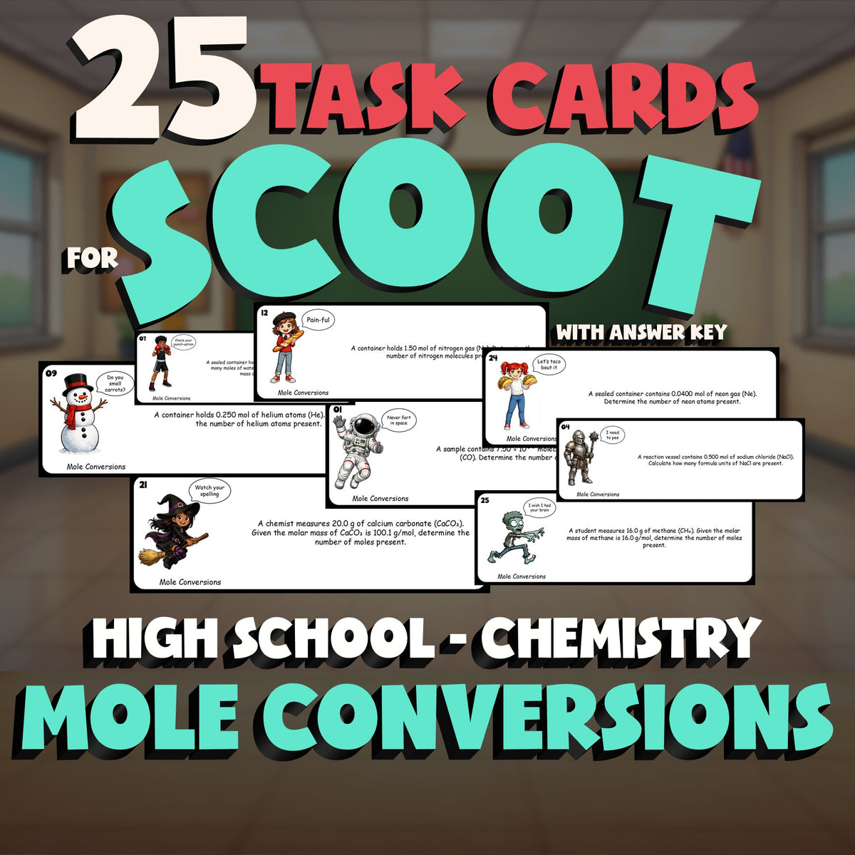 Mole Conversions SCOOT TASK CARDS Science Game - No Prep Chemistry Review