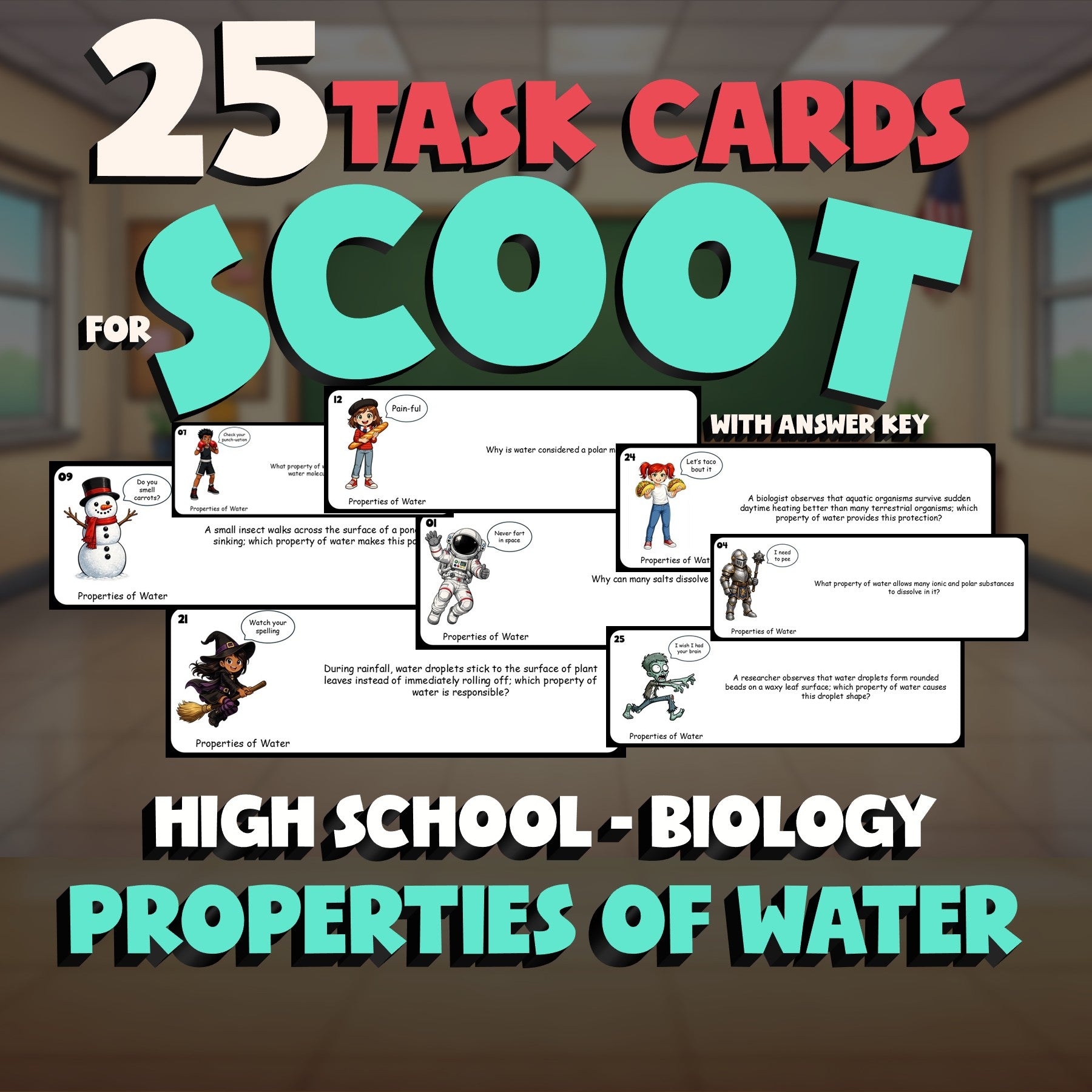 Properties of Water SCOOT TASK CARDS Science Game - No Prep Biology Review
