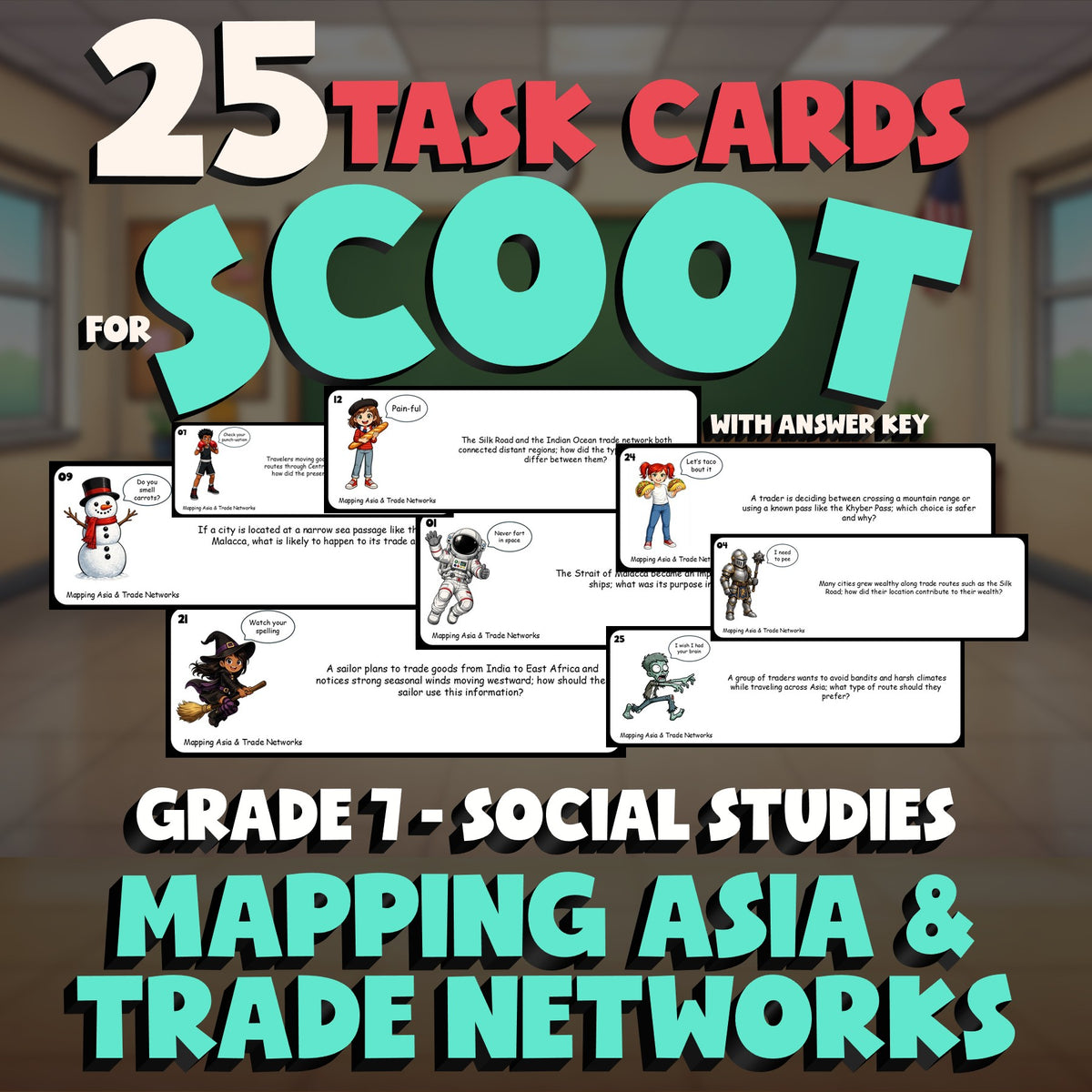 Mapping Asia & Trade Networks SCOOT TASK CARDS Socials Game - No Prep Grade 7