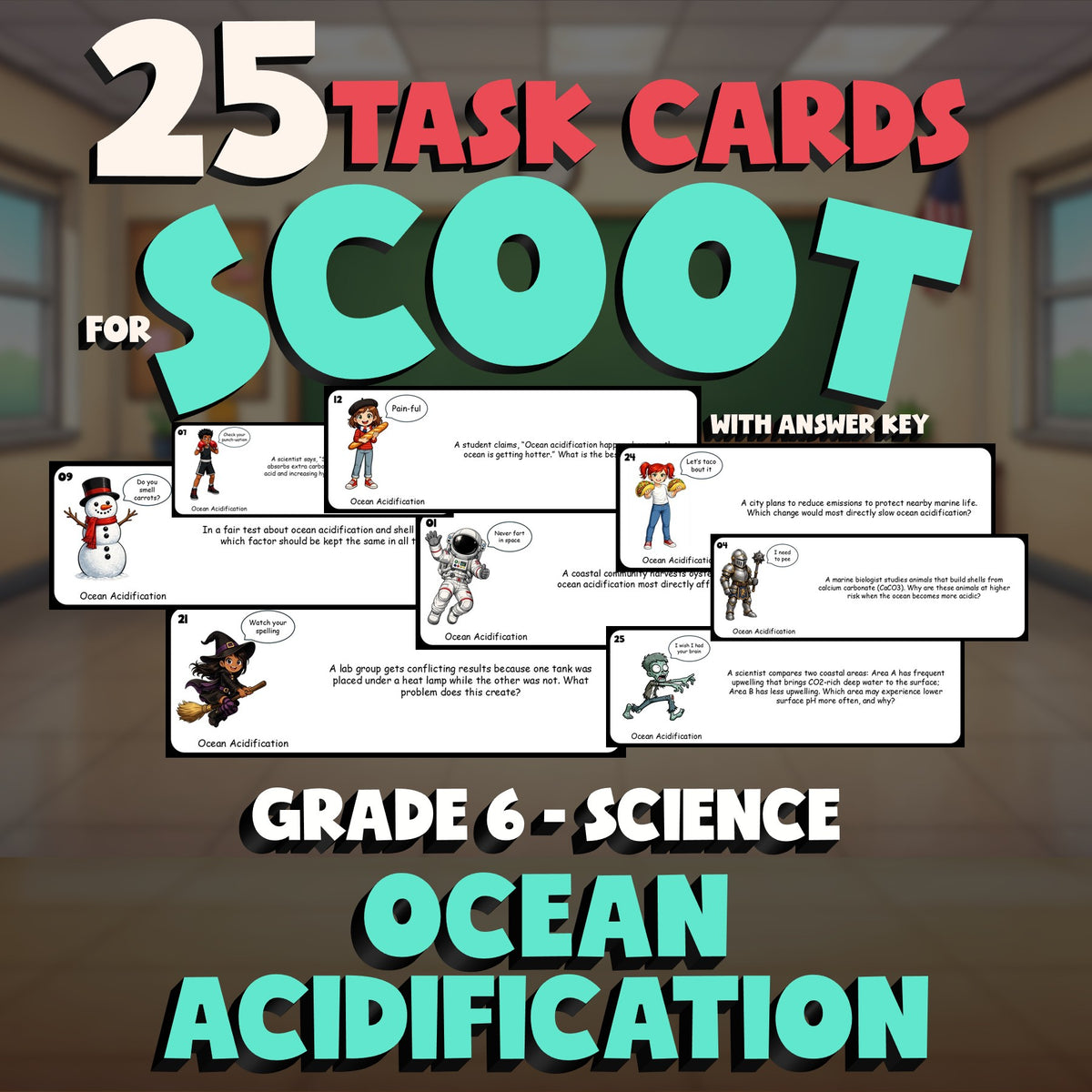 Ocean Acidification SCOOT TASK CARDS Science Game - No Prep Grade 6 Review