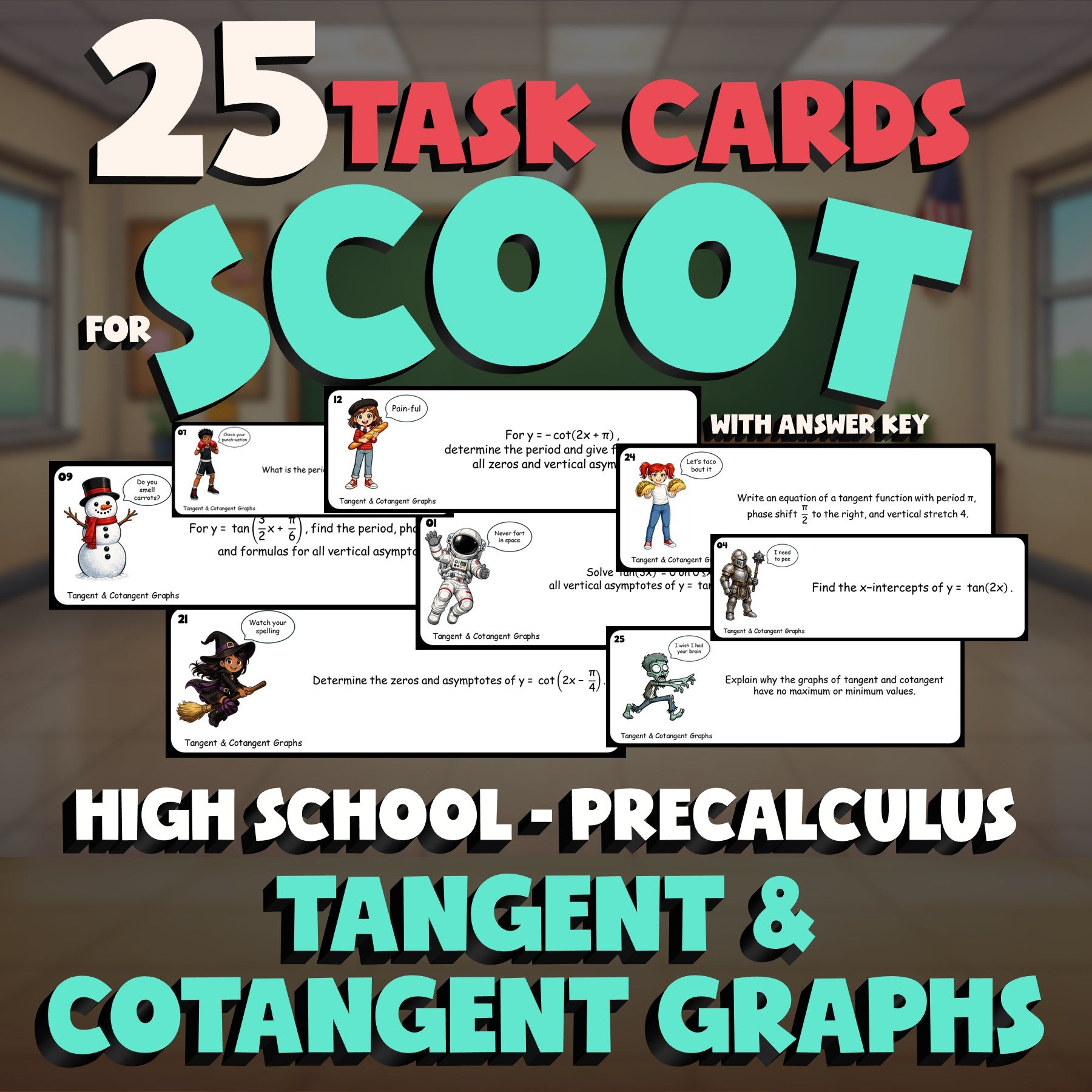 Tangent & Cotangent Graphs SCOOT TASK CARDS Math Game - No Prep PreCalculus
