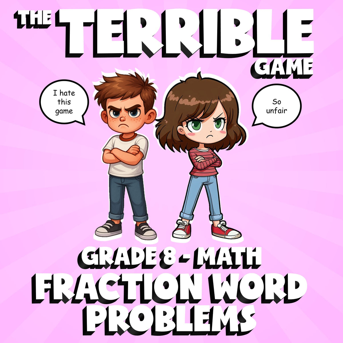 Fraction Word Problems THE TERRIBLE GAME - No Prep Grade 8 Math Review Activity