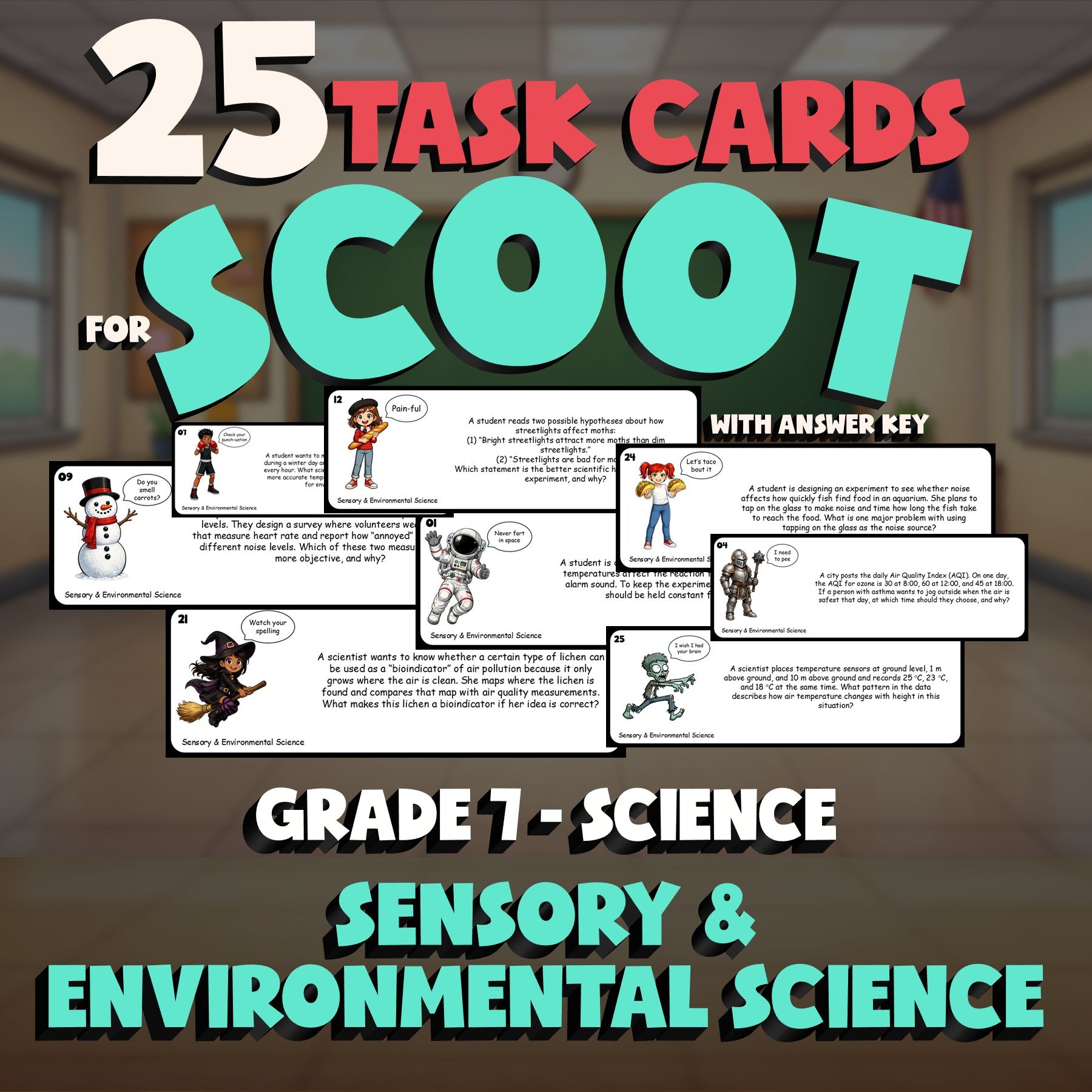 Sensory & Environmental Science SCOOT TASK CARDS Science Game - No Prep Grade 7