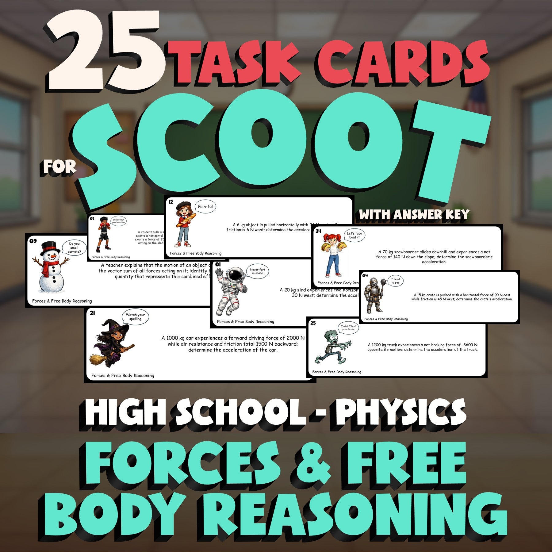 Forces & Free Body Reasoning SCOOT TASK CARDS Science Game - No Prep Physics