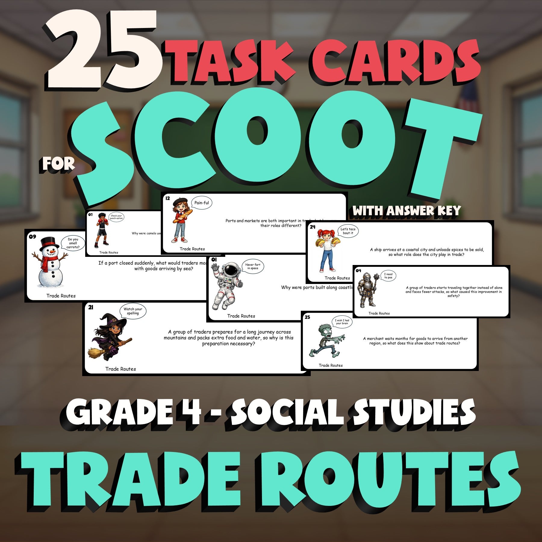 Trade Routes SCOOT TASK CARDS Socials Game - No Prep Grade 4 Review Activity
