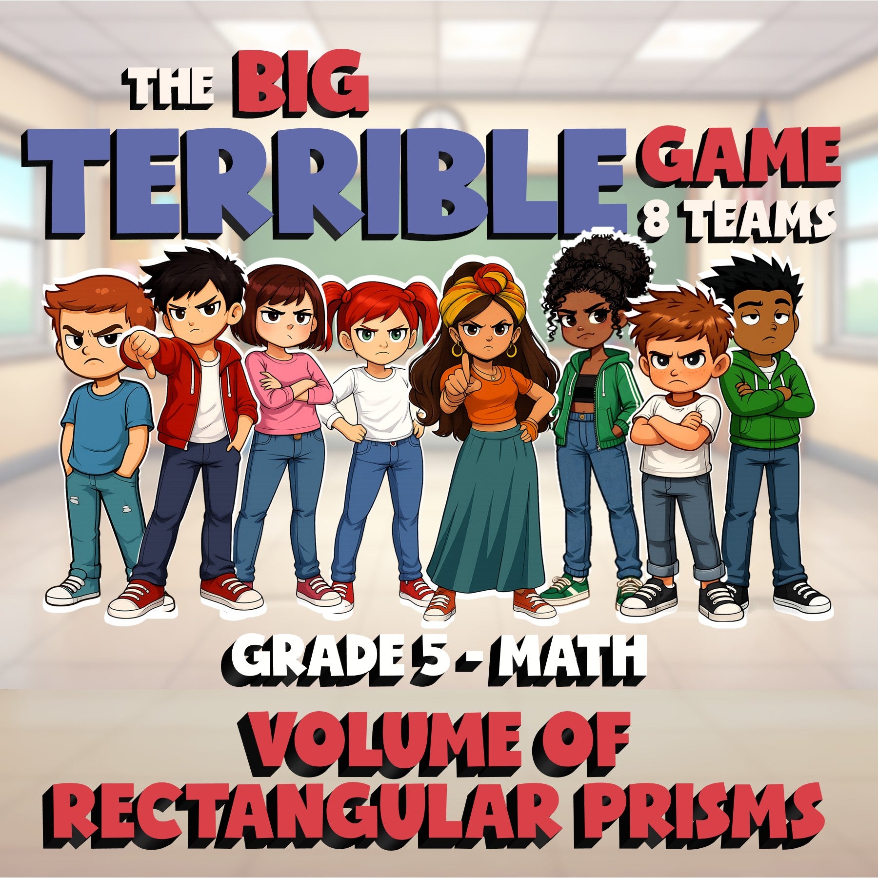 Volume of Rectangular Prisms BIG TERRIBLE GAME - No Prep Grade 5 Math Review