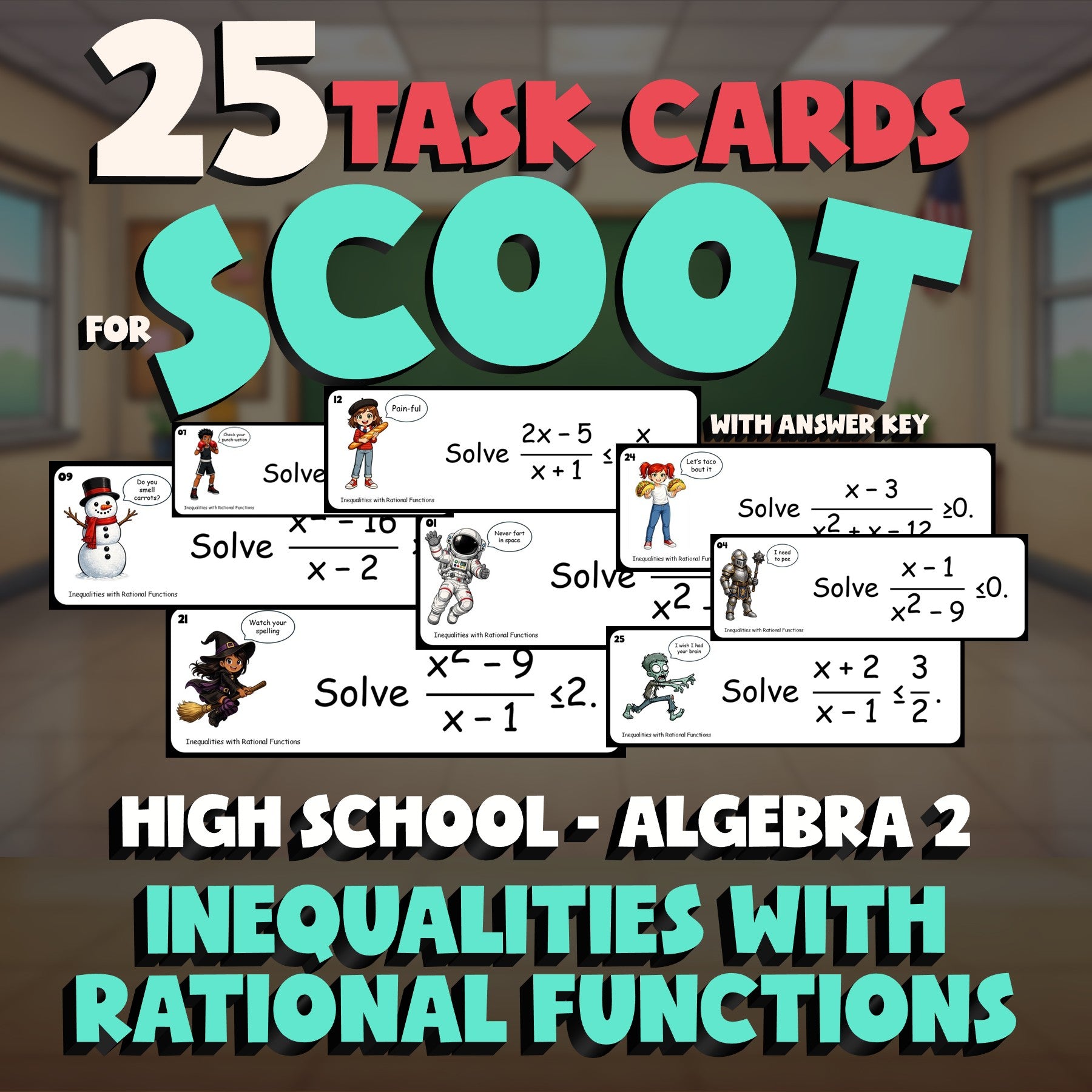 Inequalities with Rational Functions SCOOT TASK CARDS Math Game - Algebra 2