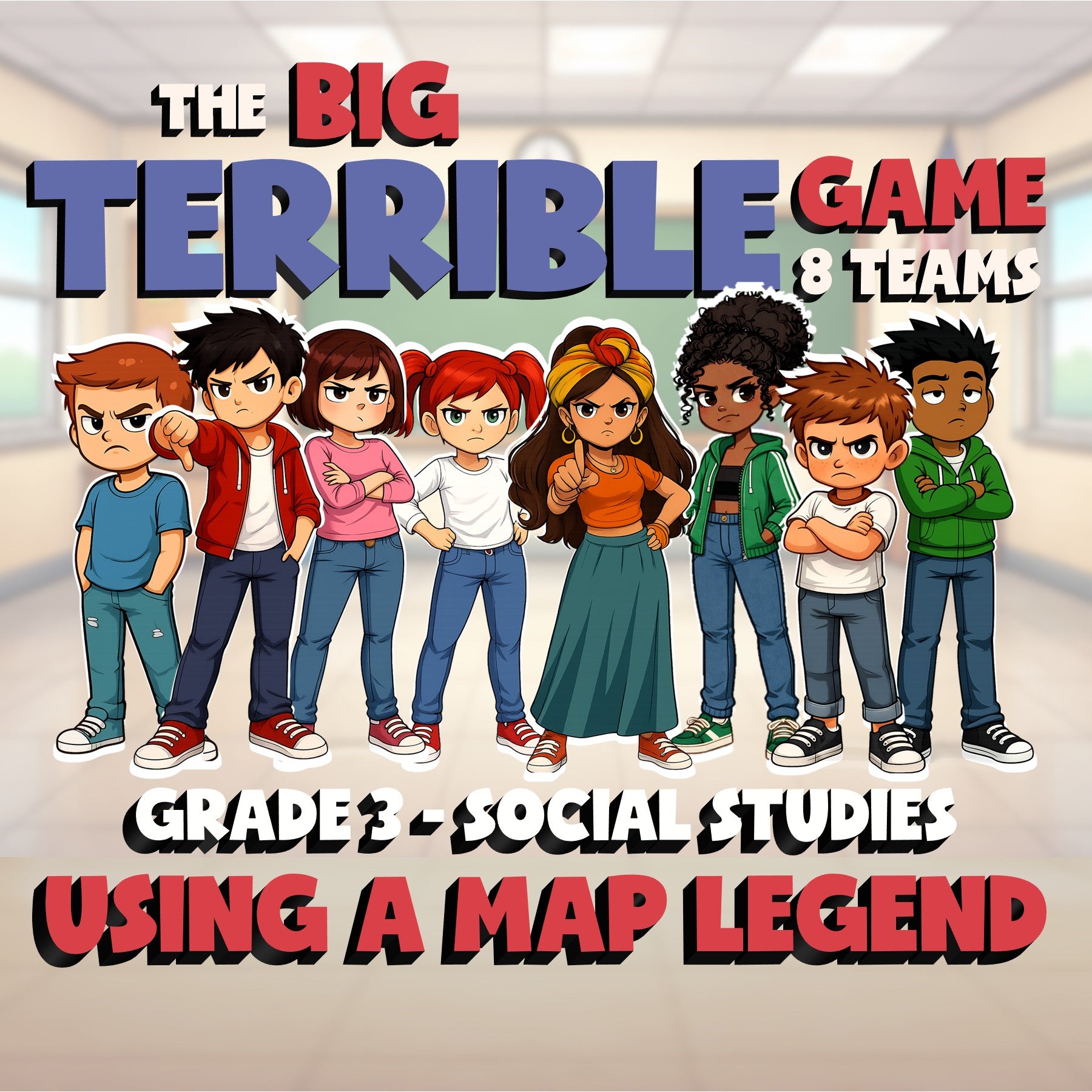 Using a Map Legend BIG TERRIBLE GAME - No Prep Grade 3 Socials Review Activity