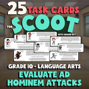 Evaluate Ad Hominem Attacks SCOOT TASK CARDS ELA Game - No Prep Grade 10 Review