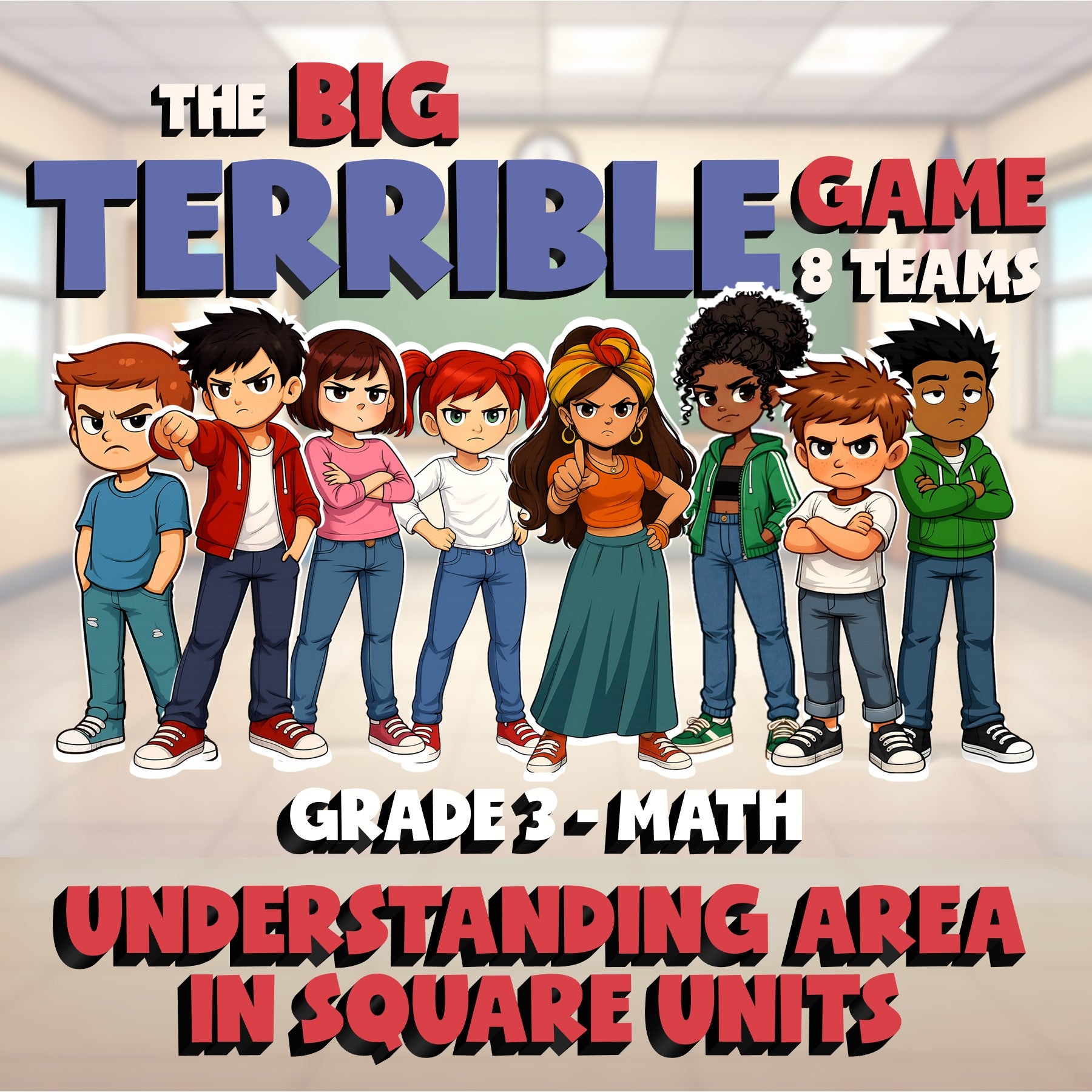 Understanding Area in Square Units BIG TERRIBLE GAME - Grade 3 Math Review