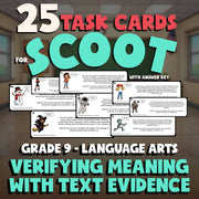 Verifying Meaning with Text Evidence SCOOT TASK CARDS ELA Game - No Prep Grade 9