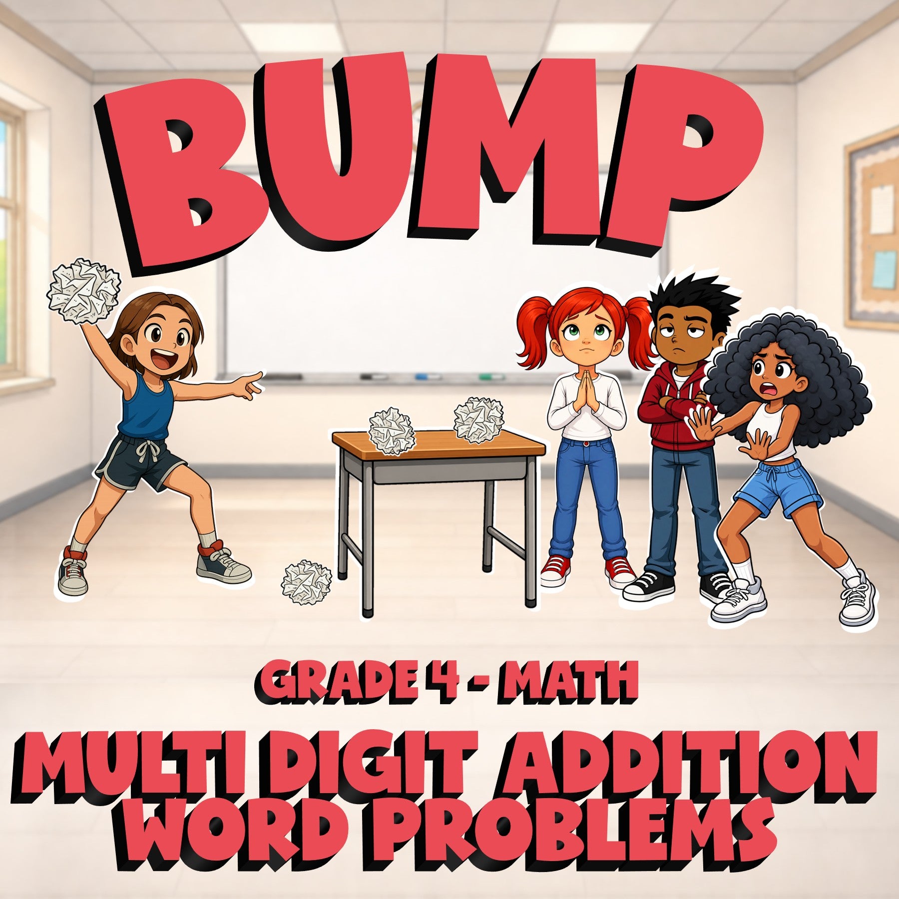 Multi Digit Addition Word Problems BUMP Math Game - No Prep Grade 4 Review