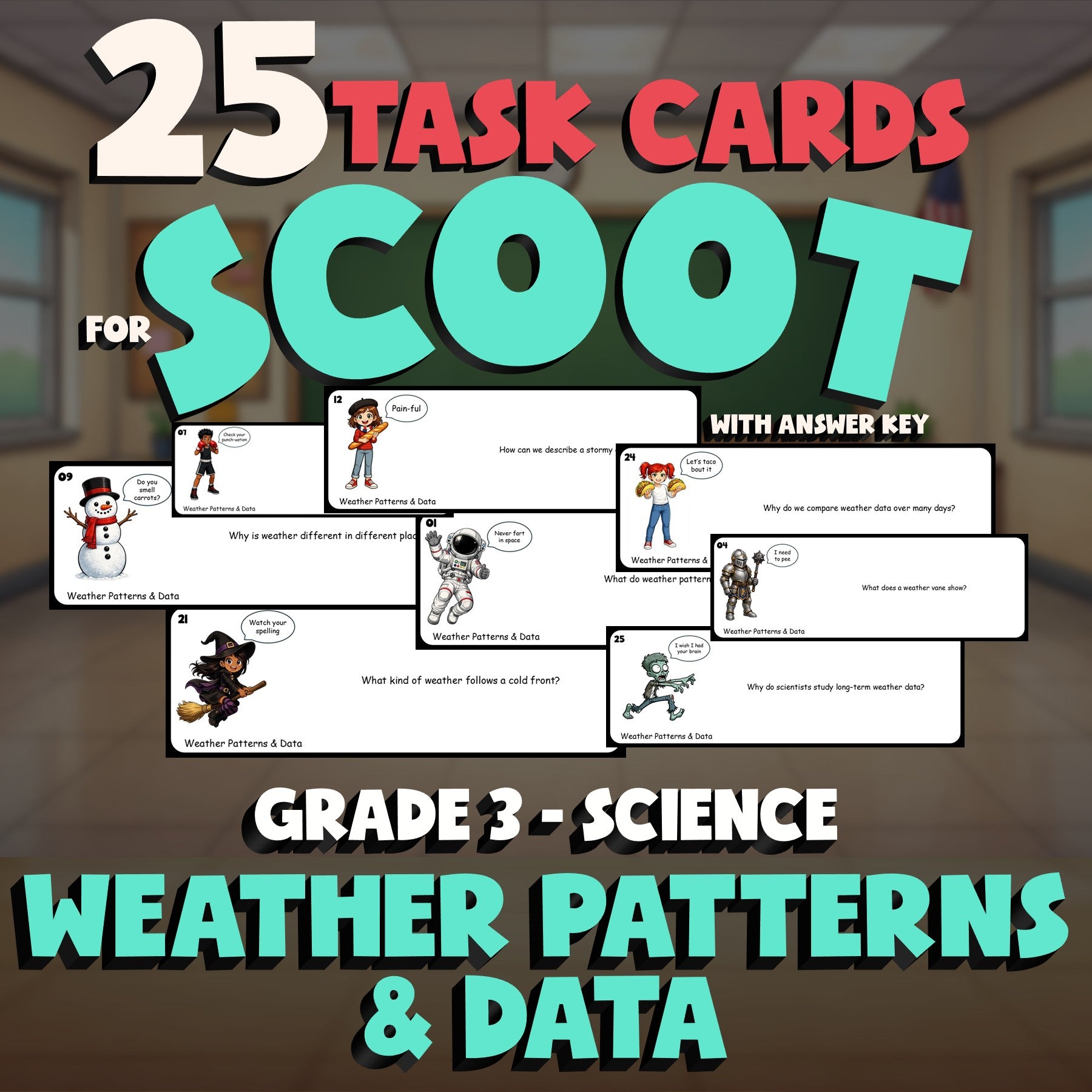 Weather Patterns & Data SCOOT TASK CARDS Science Game - No Prep Grade 3 Review