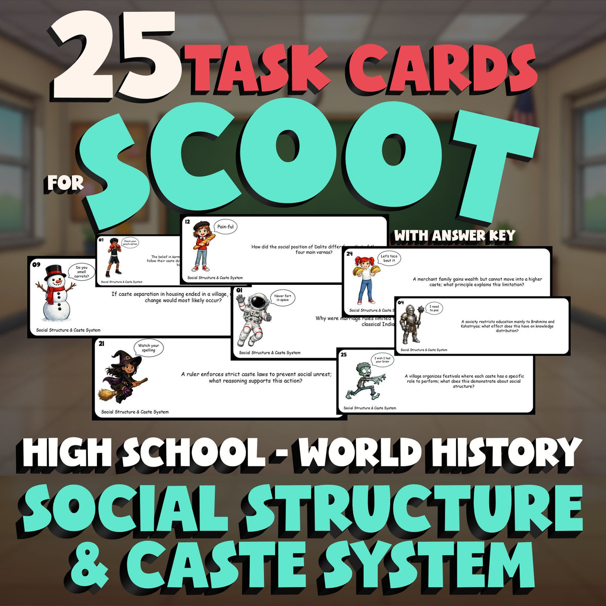Social Structure & Caste System SCOOT TASK CARDS Game - No Prep World History