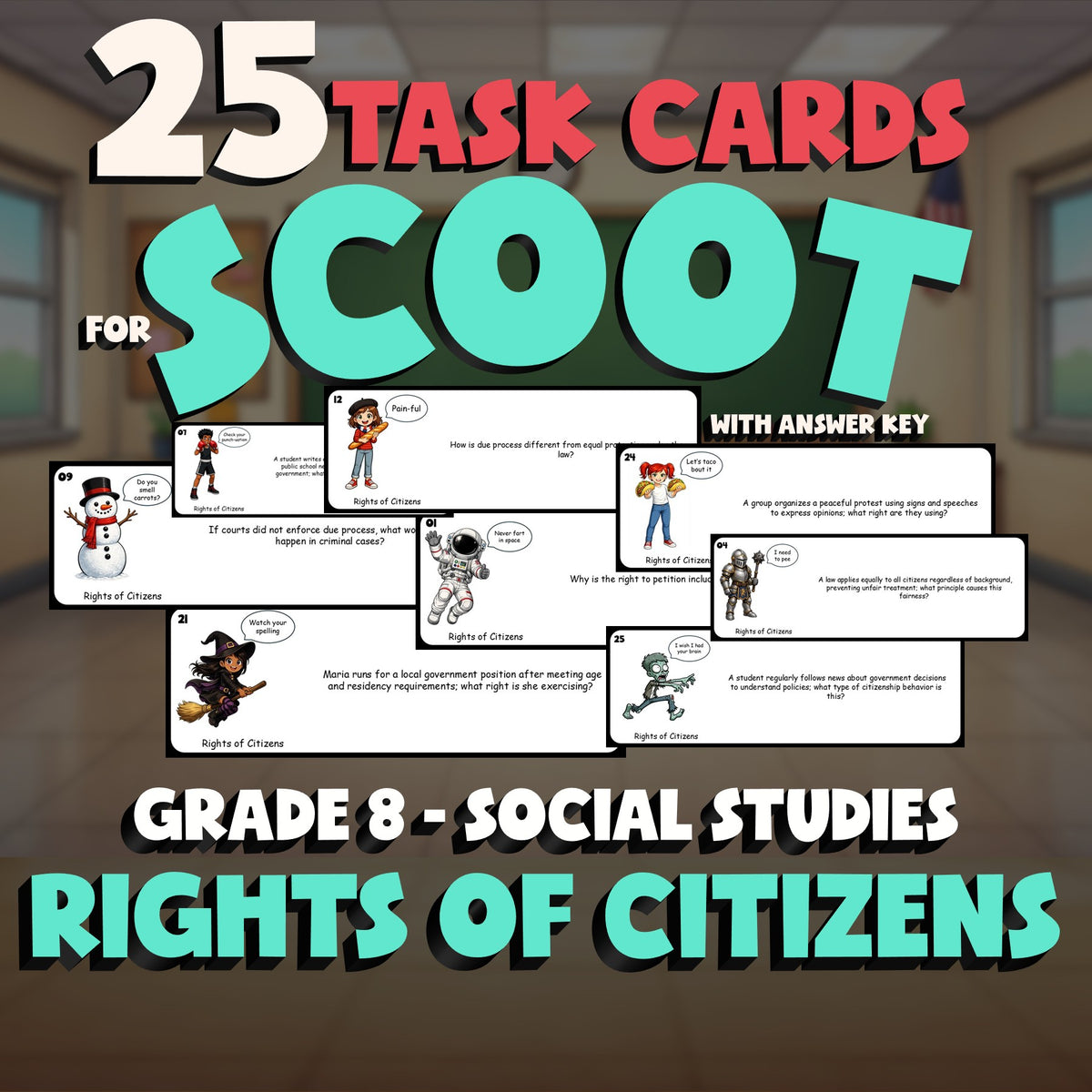 Rights of Citizens SCOOT TASK CARDS Socials Game - No Prep Grade 8 Review