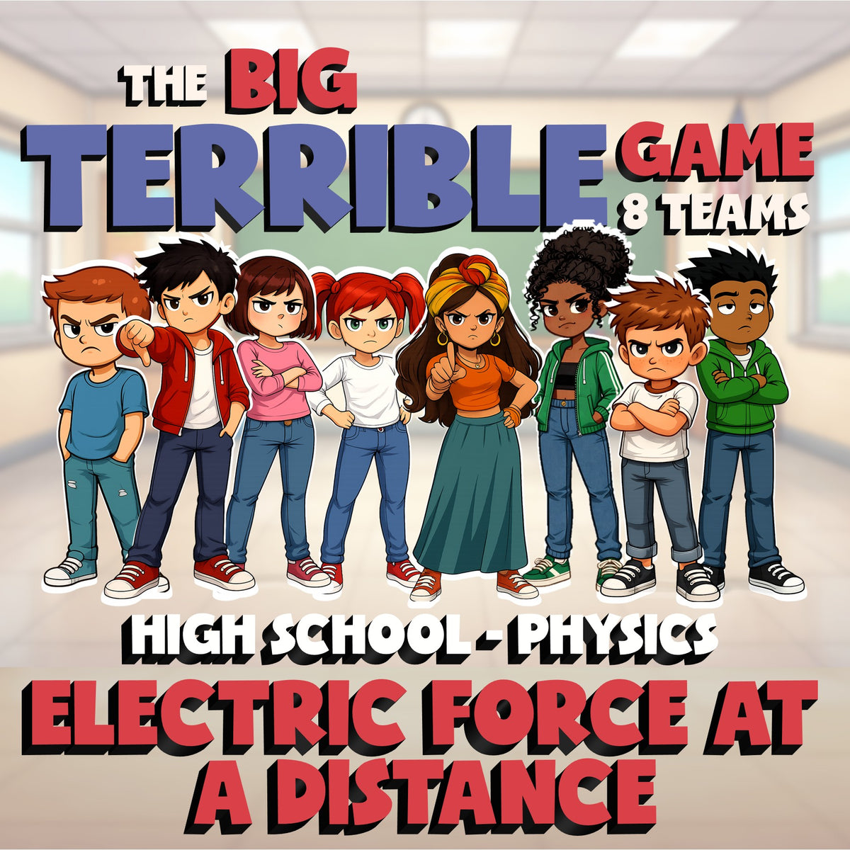 Electric Force at a Distance BIG TERRIBLE GAME - No Prep Physics Science Review
