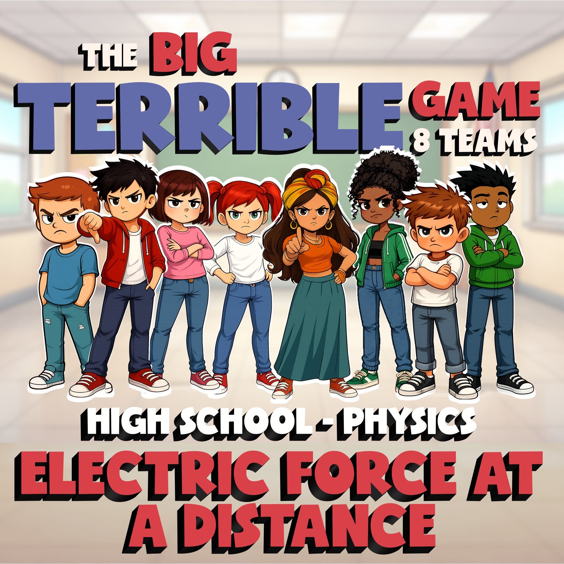 Electric Force at a Distance BIG TERRIBLE GAME - No Prep Physics Science Review