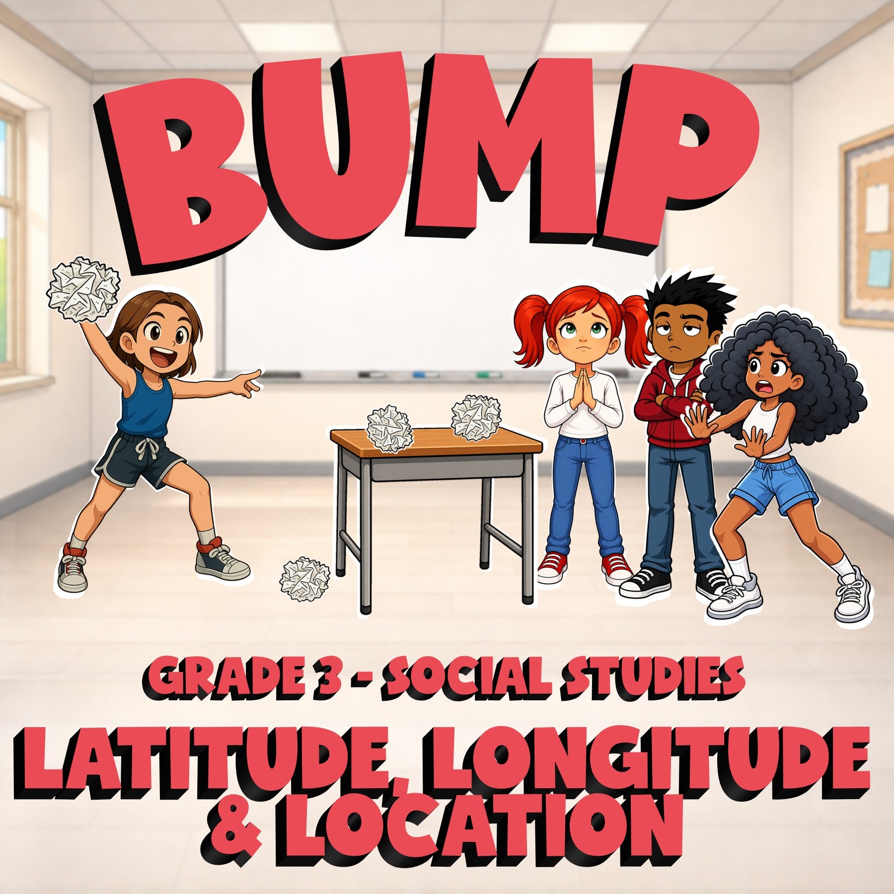 Latitude, Longitude & Location BUMP Socials Game - No Prep Grade 3 Review