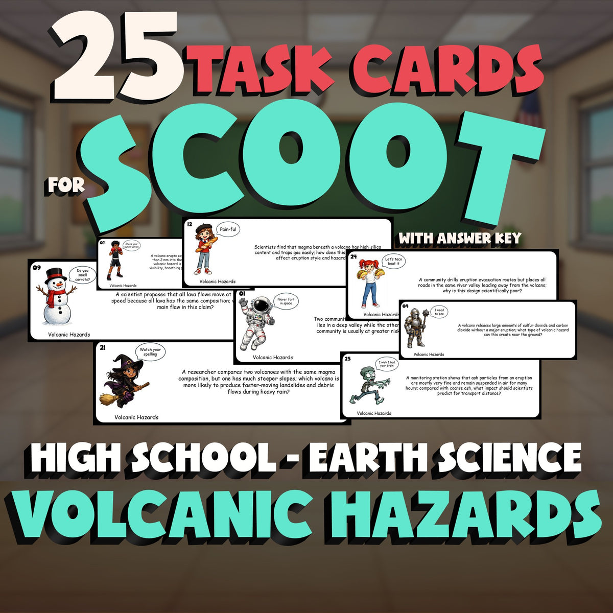 Volcanic Hazards SCOOT TASK CARDS Game - No Prep Earth Science Review Activity