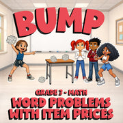 Word Problems with Item Prices BUMP Math Game - No Prep Grade 3 Review Activity