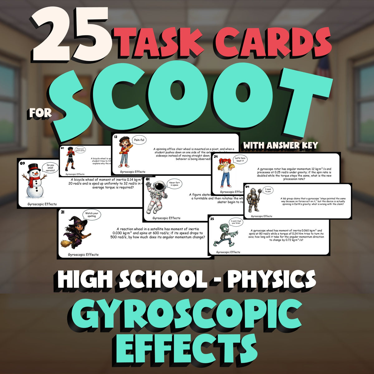 Gyroscopic Effects SCOOT TASK CARDS Science Game - No Prep Physics Review