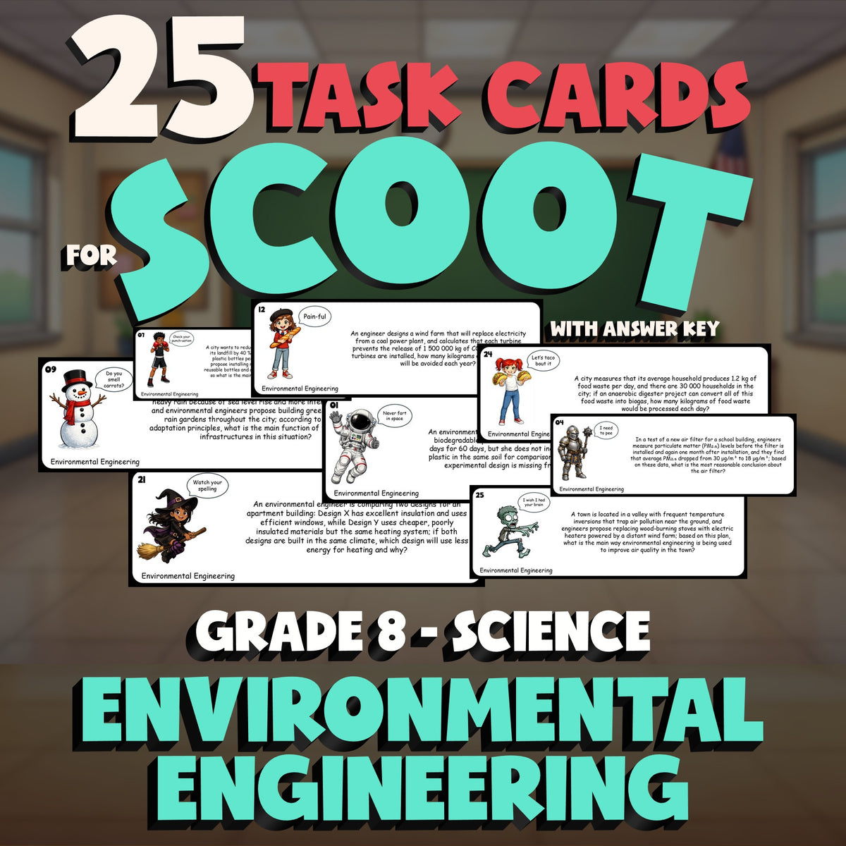 Environmental Engineering SCOOT TASK CARDS Science Game - No Prep Grade 8 Review