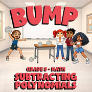 Subtracting Polynomials BUMP Math Game - No Prep Grade 8 Review Activity