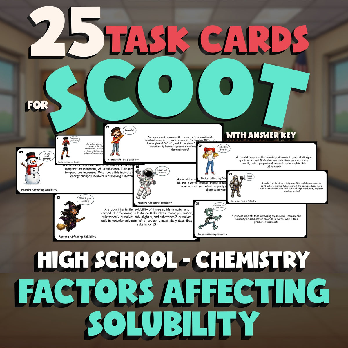 Factors Affecting Solubility SCOOT TASK CARDS Science Game - No Prep Chemistry