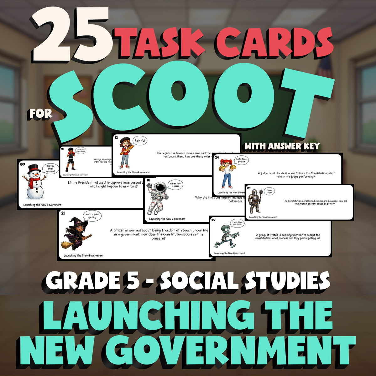 Launching the New Government SCOOT TASK CARDS Socials Game - No Prep Grade 5