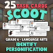 Identify Personification SCOOT TASK CARDS ELA Game - No Prep Grade 6 Review