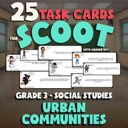 Urban Communities SCOOT TASK CARDS Socials Game - No Prep Grade 3 Review