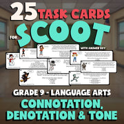 Connotation, Denotation & Tone SCOOT TASK CARDS ELA Game - No Prep Grade 9